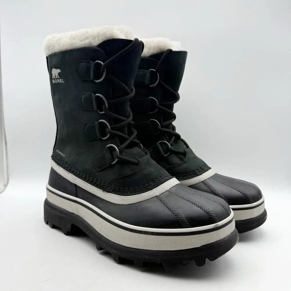 SOREL Womens Caribou Boots US 7.5 Black Stone Leather Insulated Waterproof NWOB